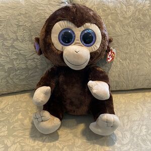 2014 -Ty Beanie Boos Plush -16” XL Coconut Monkey Purple Glitter Eyes
